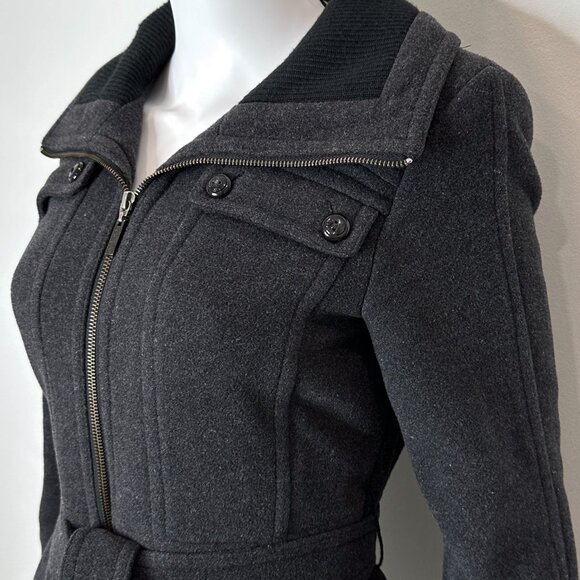 Cole Haan Wool Cashmere Blend Tie Waist Peacoat Jacket Coat in Gray Women's Sz 4 - Picture 7 of 16